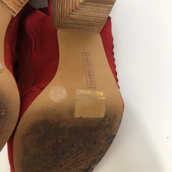 Vince Camuto Red Leather Peep Toe Sling Back Cone Heel Size 5 - Picture 6 of 9